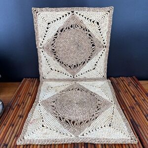 Vintage 2 Seagrass 12" Square Woven Basket Wall Hanging Decor Plates Boho trivet